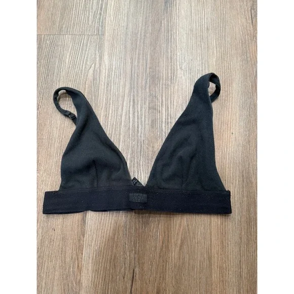 SKIMS Cotton Rib Triangle Bralette Onyx Black Size XL Womens Ribbed Bra - Picture 2 of 8